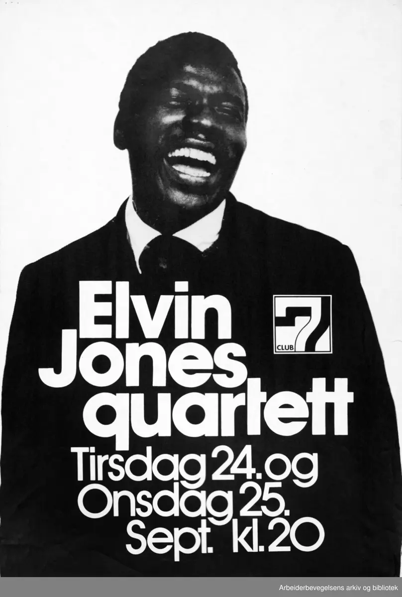 Club 7. Elvin Jones Quartet. 1974. Grafisk design Torstein Nybø.