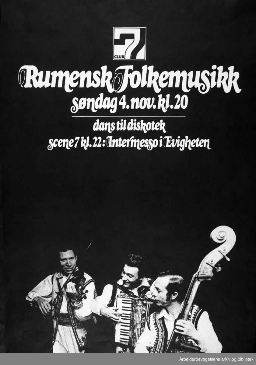 Club 7. Rumensk folkemusikk. November 1973. Grafisk design: Torstein Nybø