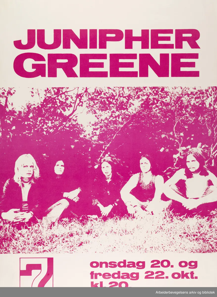 Club 7. Konsertplakat. Junipher Greene. Oktober 1971. Grafisk design: Torstein Nybø