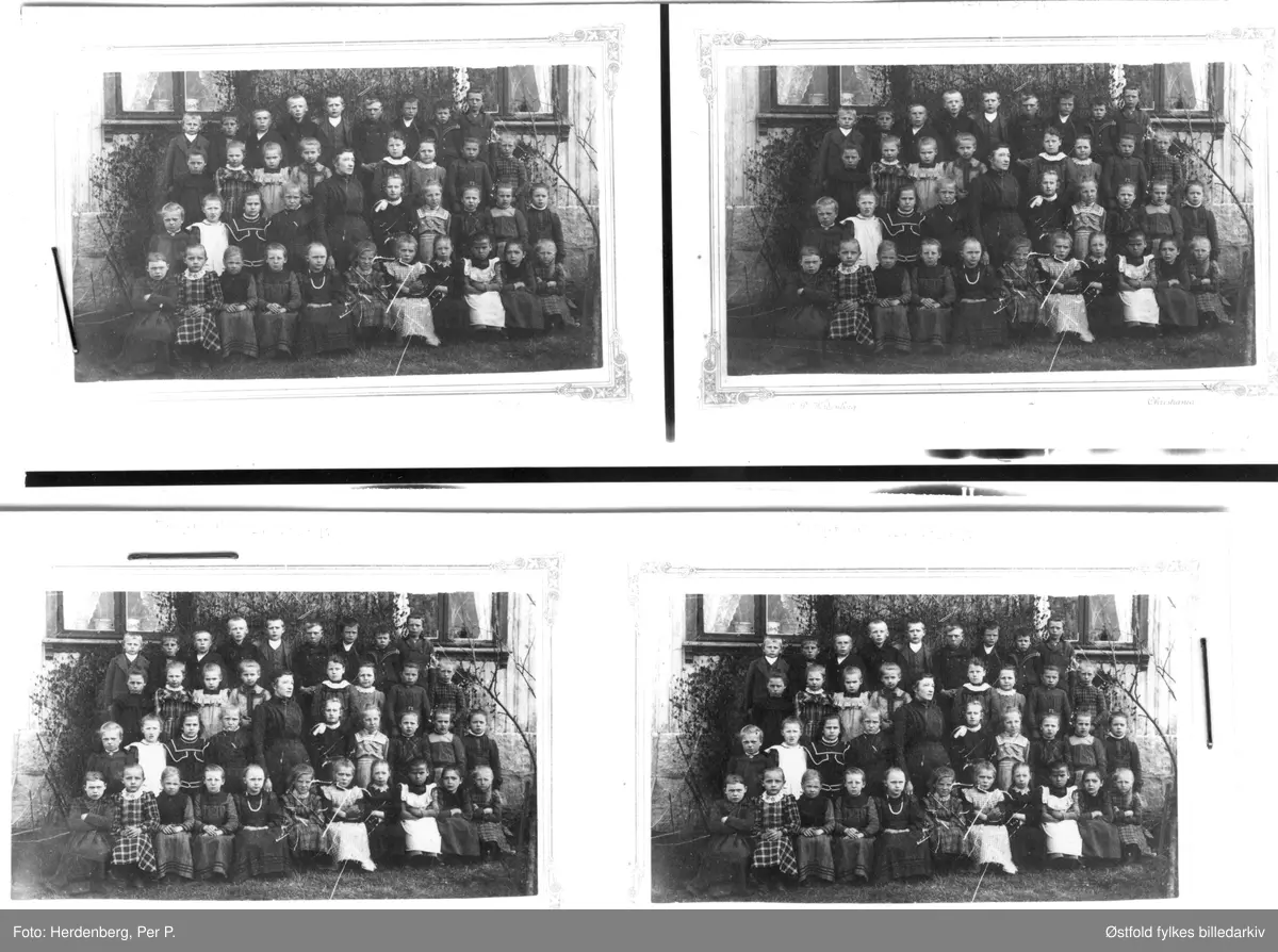 Hauge skole i Rolvsøy 1902 med lærerinne Sofie Walle. Walle var datter av Maren og Truls Walle, og søster av Lars som forulykket ved grunnstensnedleggelsen for Rolvsøy kirke. Gunborg Hansen & Ragna Gjøby er F. 1892, Henrik Moum F. 1893, Inga Johanne Halvorsen er F. 1894. Navneliste med plassering se fotokort%