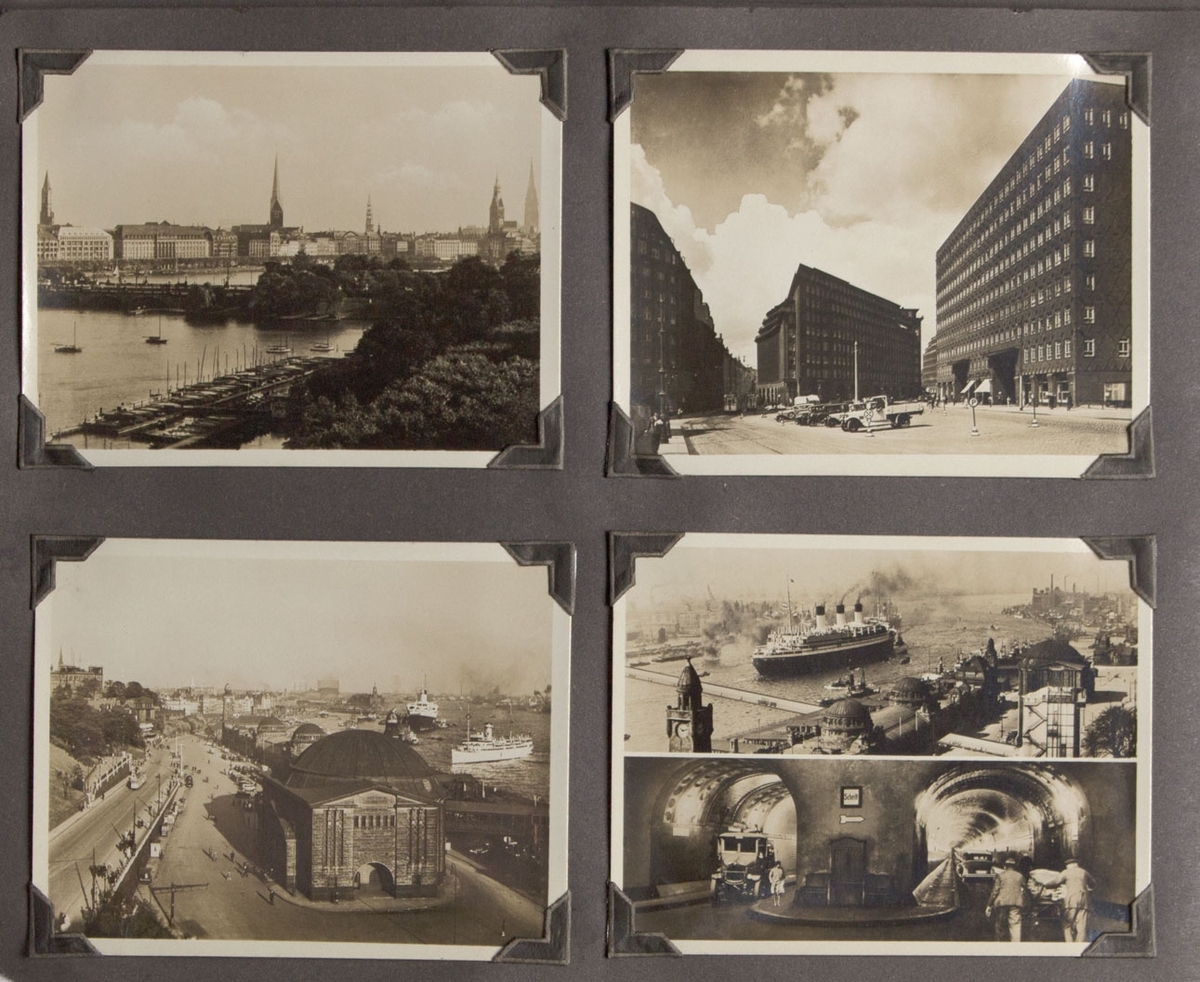 Albumside med fire foto, antagelig fra Hamburg.