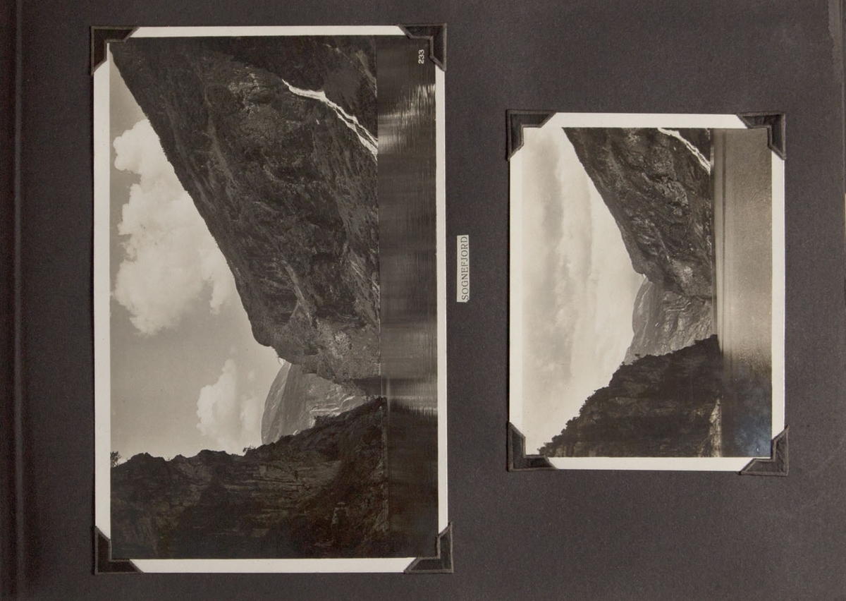 Albumside med to foto, tatt fra MONTE SARMIENTO. Utsikt mot Sognefjorden.