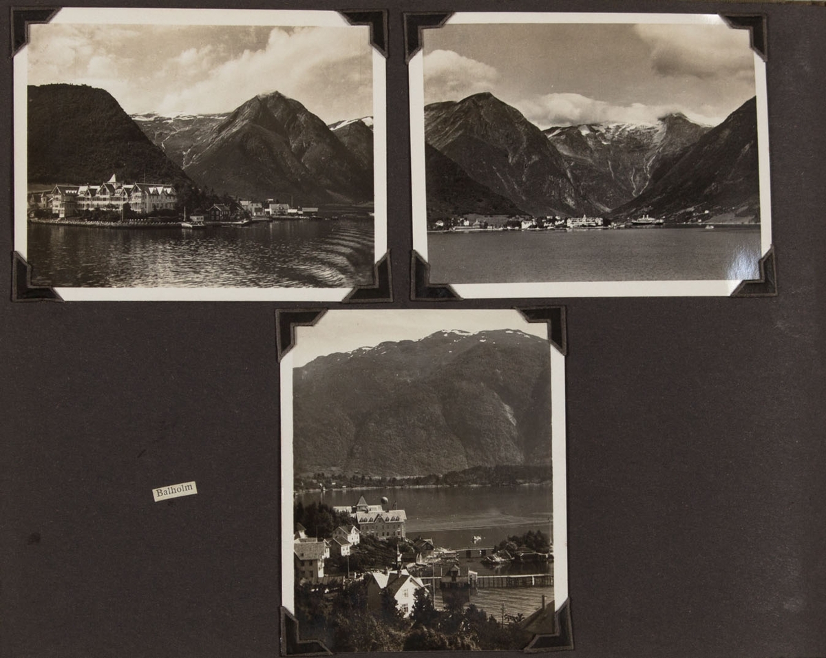 Albumside med tre foto, tatt fra MONTE SARMIENTO. Motivet er Balholm.