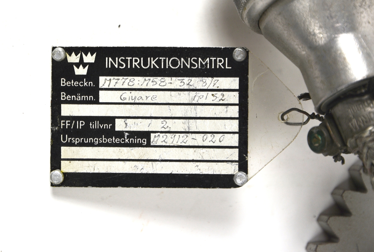 Kursgivare, till Fpl 32, instruktions/utställnings modell, i metall och glas.