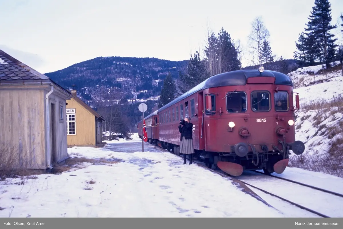 Dieselmotorvognene BM 86 15 og BM 86 25 og styrevogn BFS 86 99 (nærmest) på Tråen holdeplass