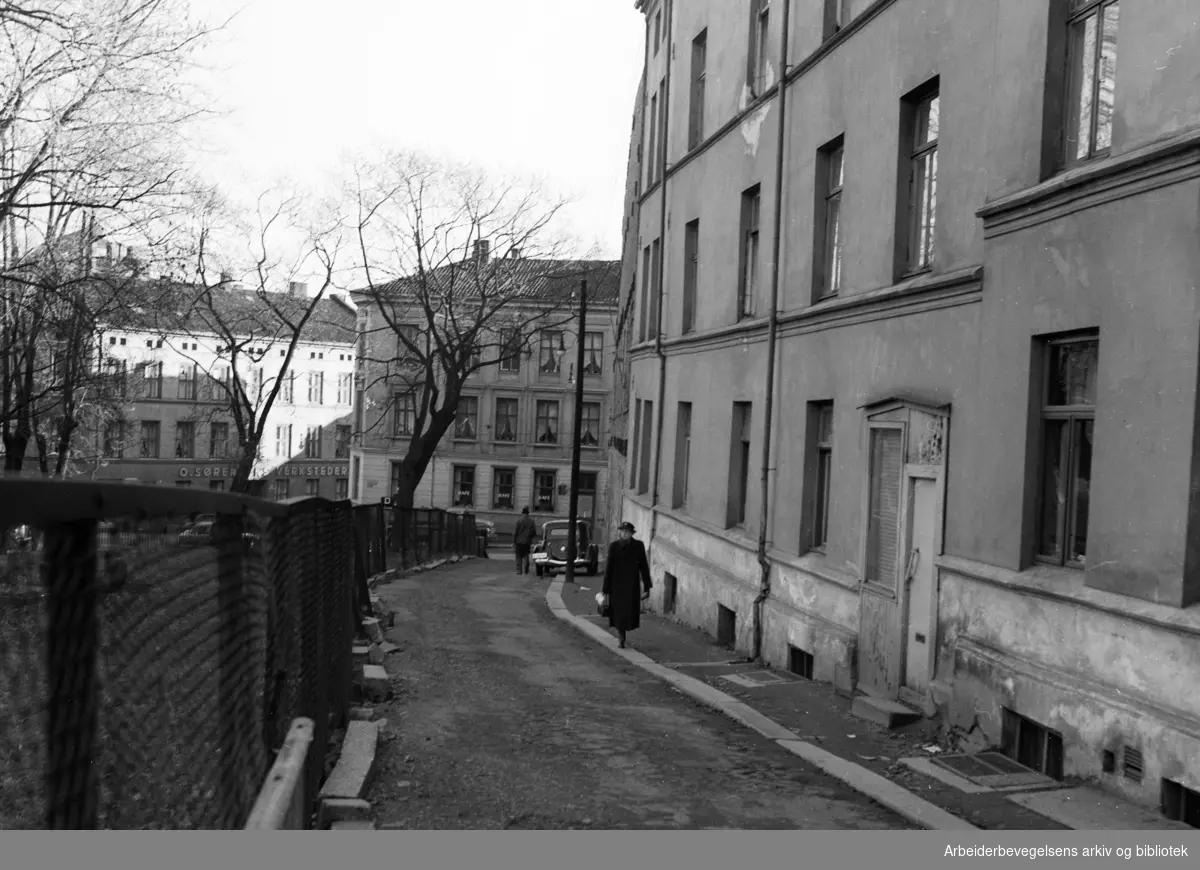 Maschmanns gate på Hammersborg. Bortregulert 1961. Oktober 1957