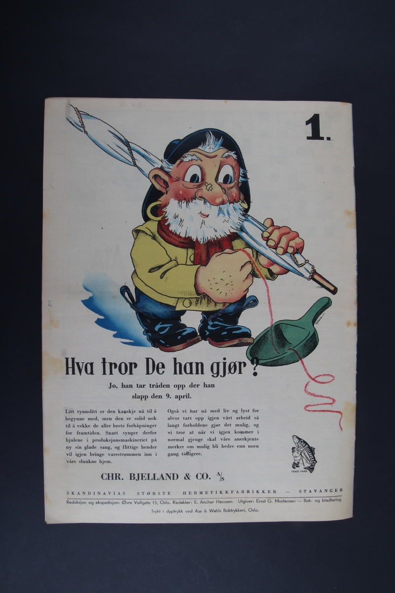 Magasin med rektangulær form som inneholder diverse artikler, tegneserie og reklame.