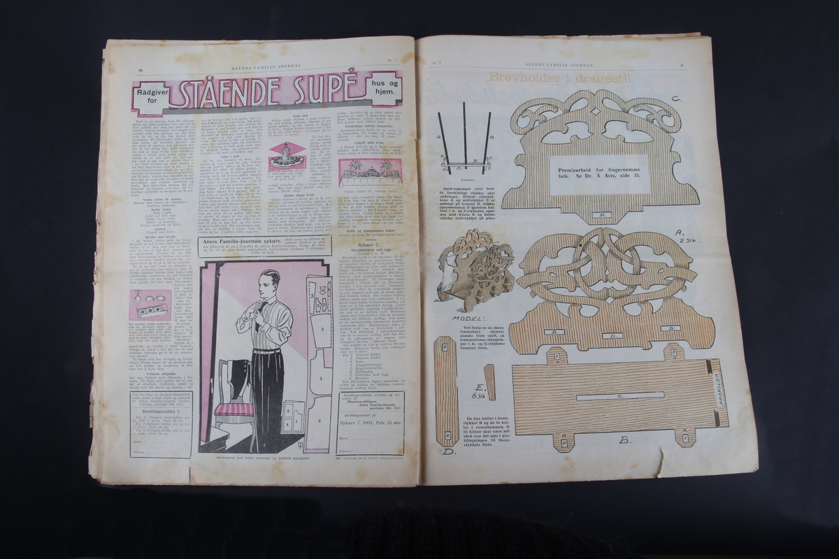 Magasin med rektangulær form som inneholder diverse artikler, tegneserier og reklame. Dette er Nr. 7, 1931