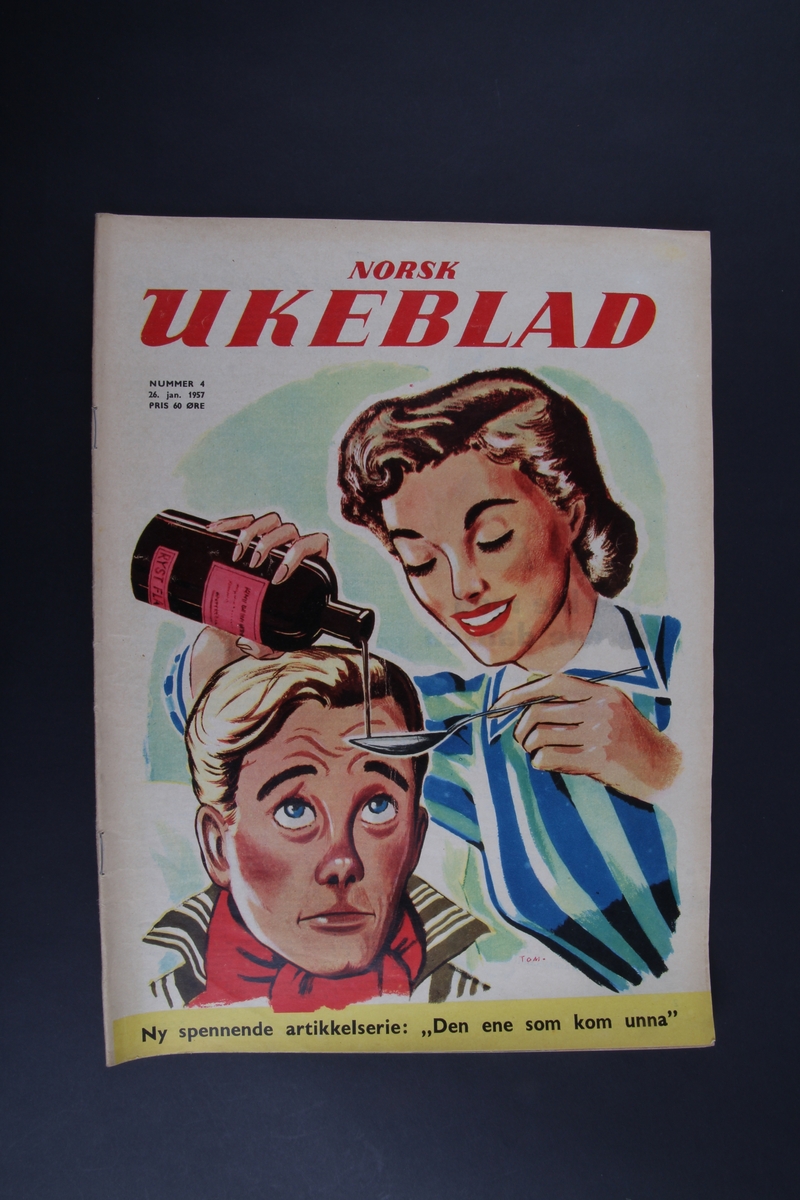 Magasin med rektangulær form som inneholder diverse artikler, tegneserie og reklame.