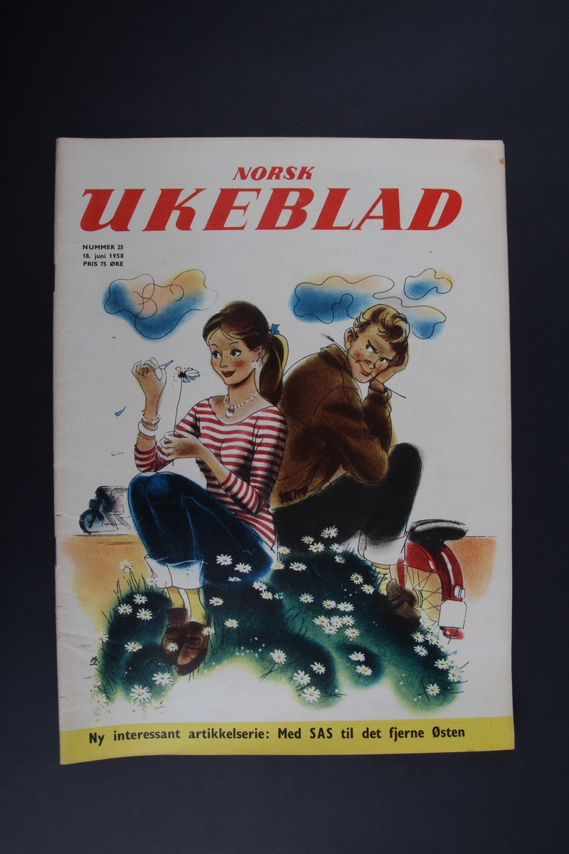 Magasin med rektangulær form som inneholder diverse artikler, tegneserie og reklame.