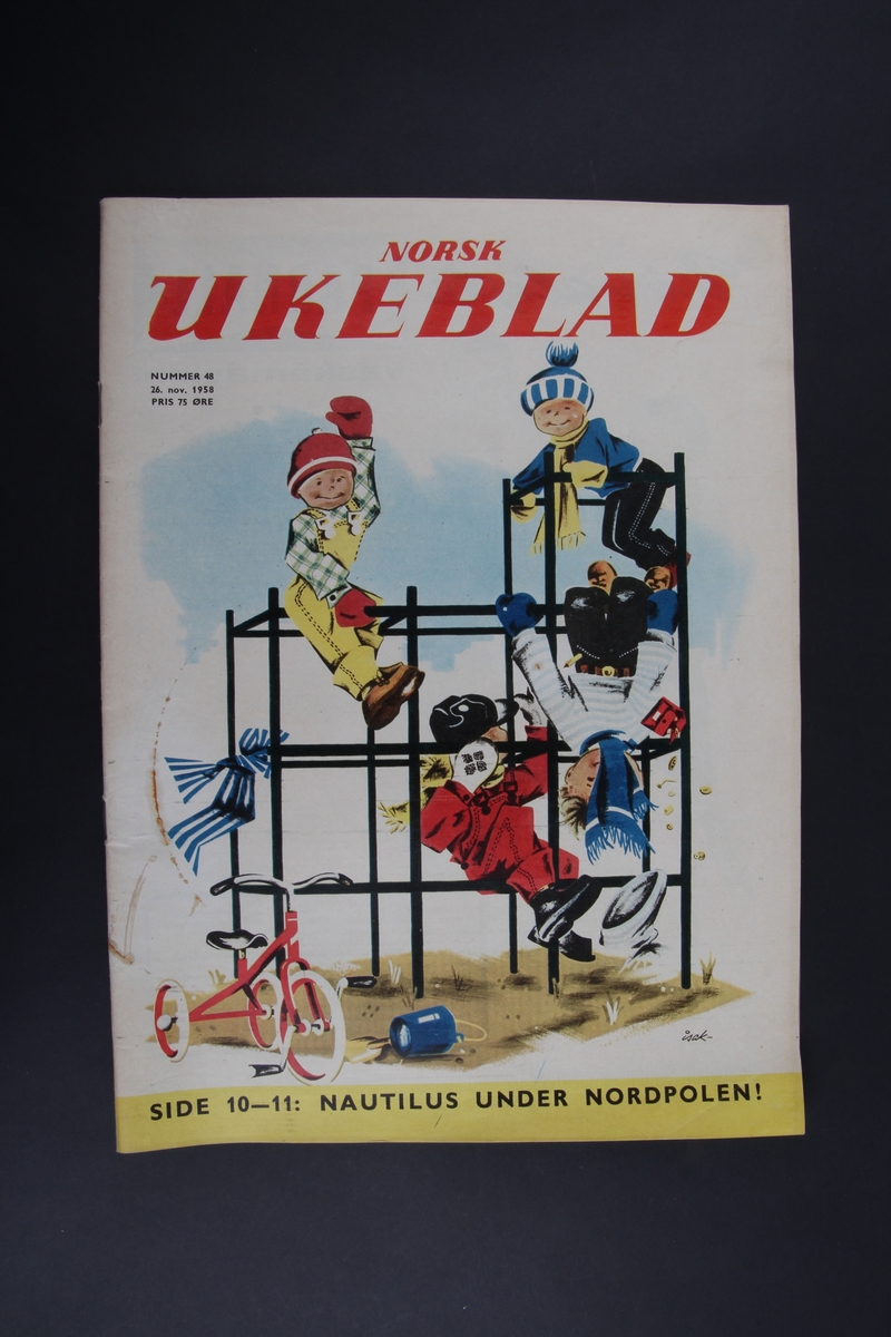 Magasin med rektangulær form som inneholder diverse artikler, tegneserie og reklame.