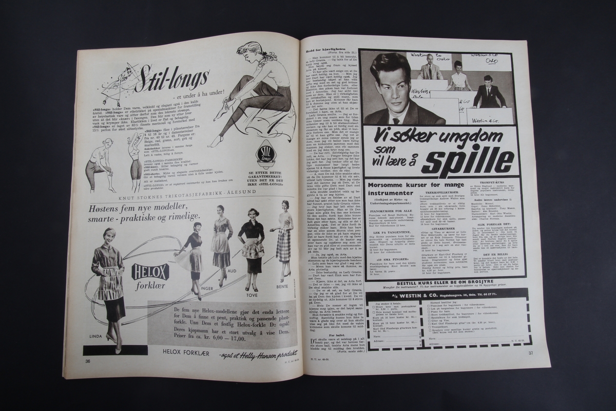 Magasin med rektangulær form som inneholder diverse artikler, tegneserie og reklame.