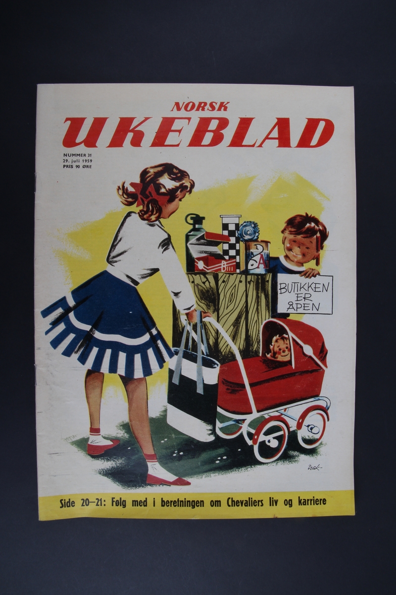 Magasin med rektangulær form som inneholder diverse artikler, tegneserie og reklame.