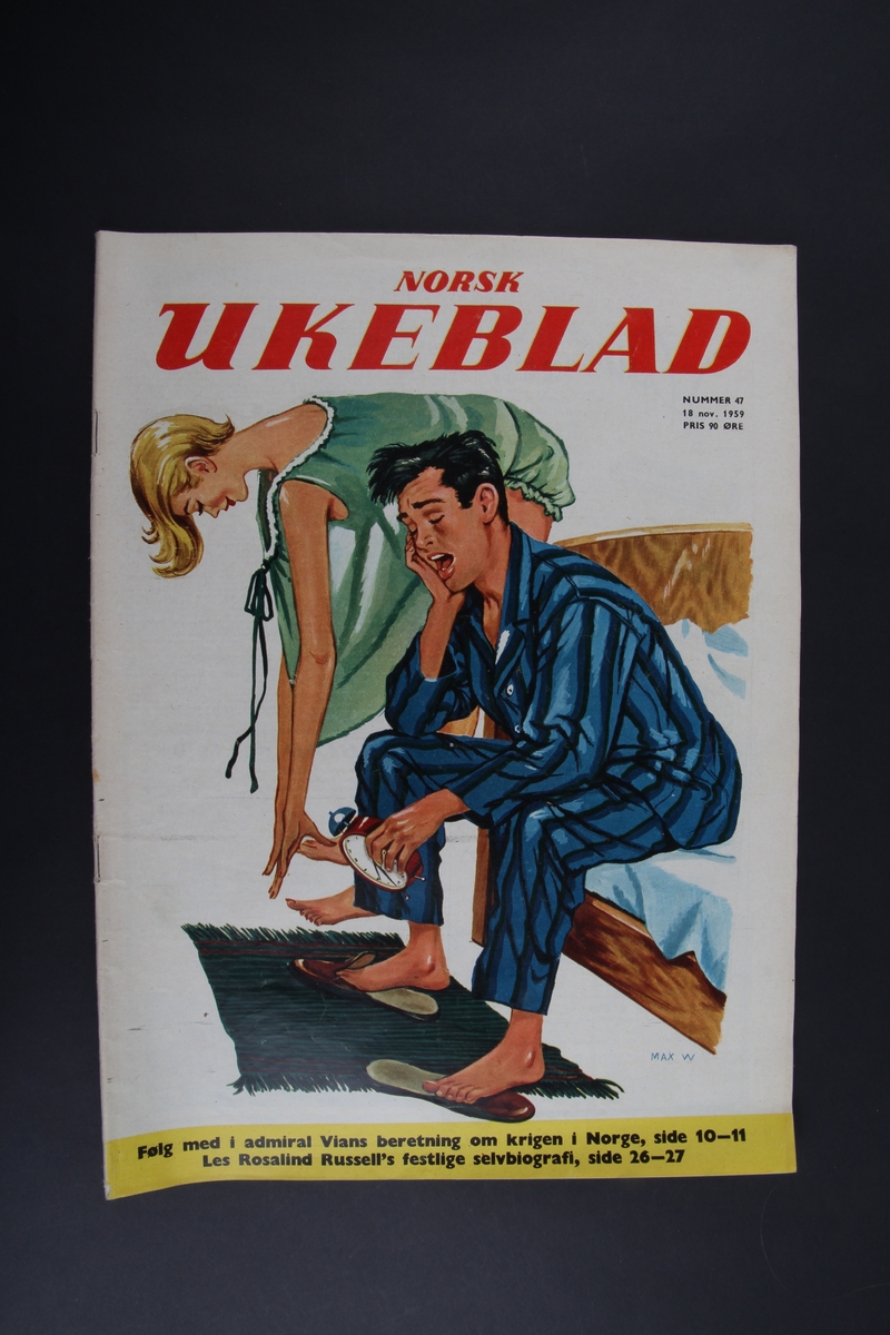 Magasin med rektangulær form som inneholder diverse artikler, tegneserie og reklame.