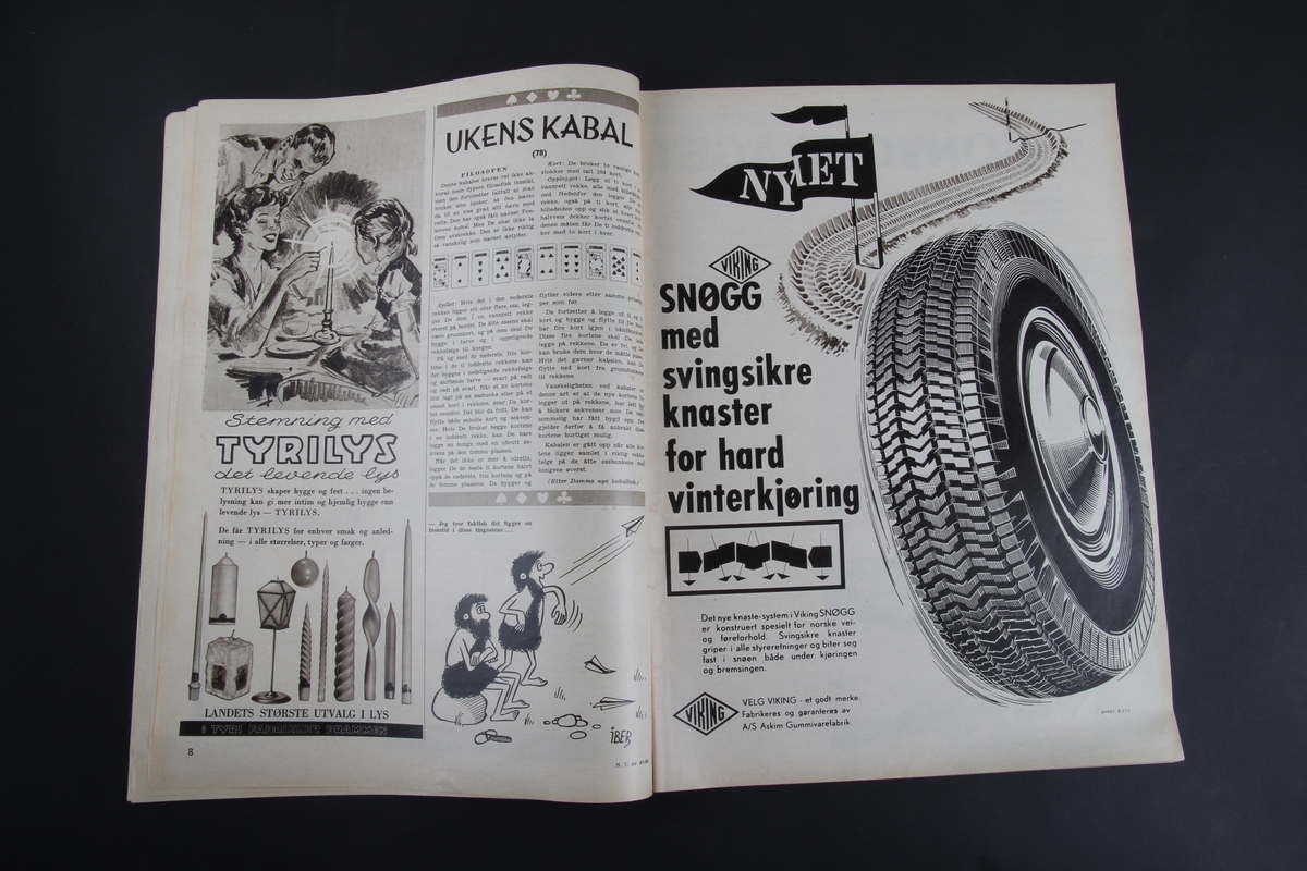Magasin med rektangulær form som inneholder diverse artikler, tegneserie og reklame.