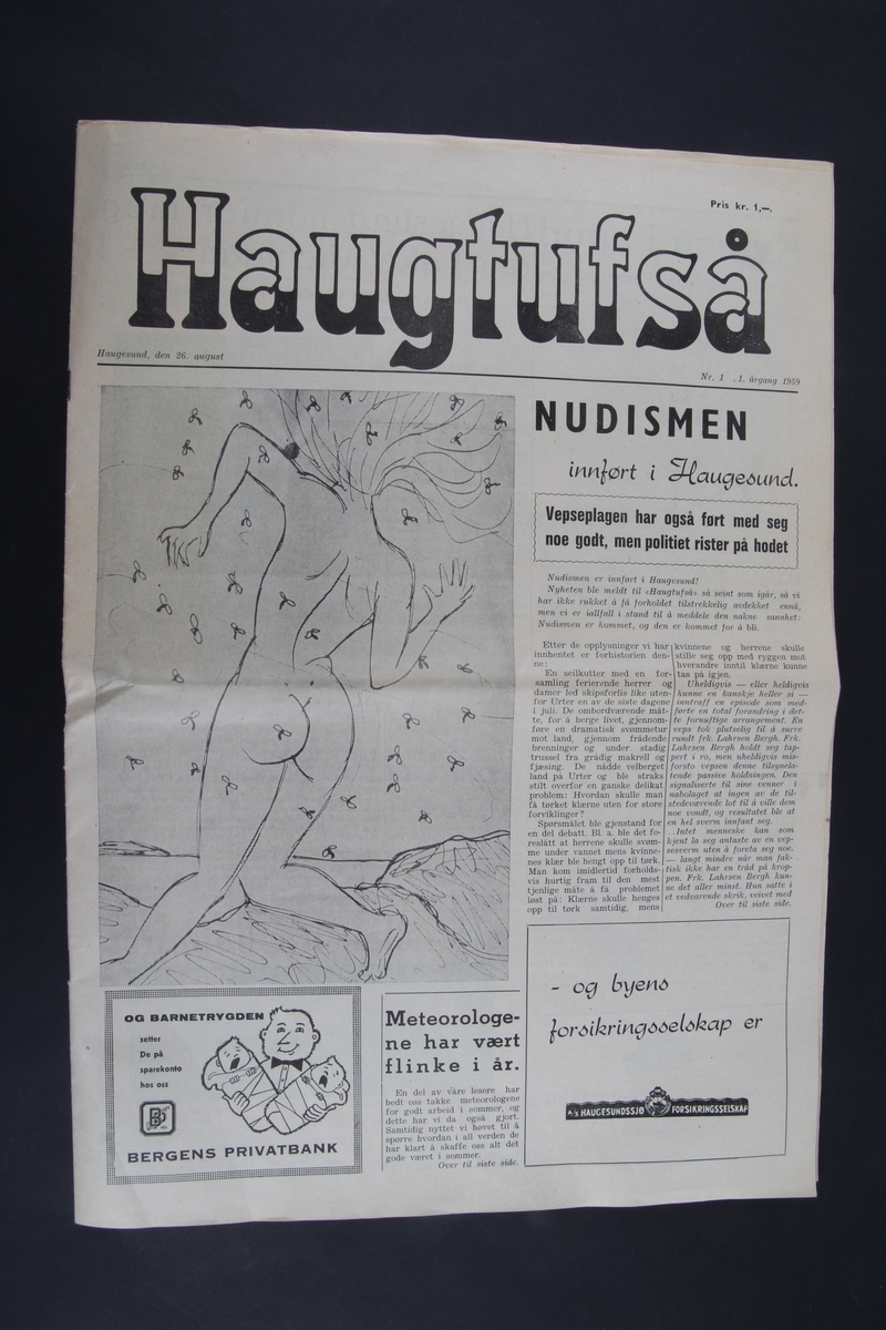 Avis med rektangulær form som inneholder diverse artikler og reklame