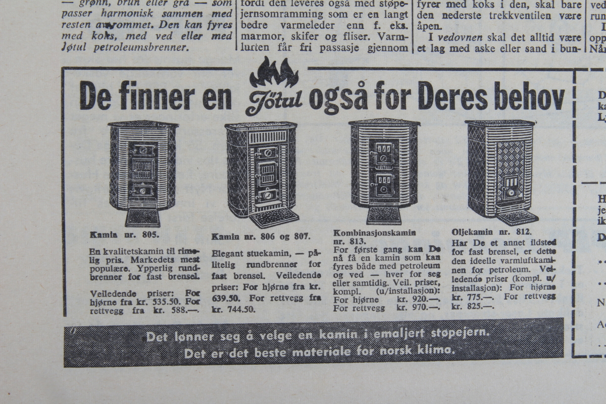 Avis med rektangulær form som inneholder diverse artikler, oppskrifter og reklame