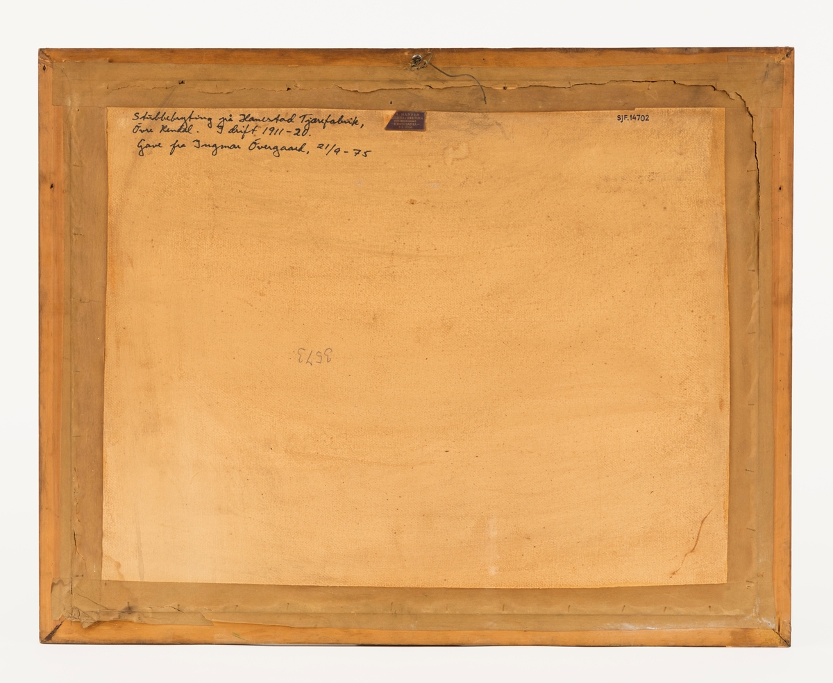 Svart-hvitt-fotografi fra en furuskog, der to karer arbeidet med å bryte opp røtter som sto igjen etter at de største trærne i bestandet var uthogd. Arbeidet ble utført ved hjelp av en slags horisontal jekk. Karene var kledd i busserull og vadmelsbukser. Den ene hadde sixpencelue på hodet, den andre hatt. Vi har ingen informasjon om hvem de kan ha vært. Ut fra aksesjonssammenhengen er det imidlertid nærliggende å anta at bildet er tatt et eller annet sted på skogeiendommen som hørte til garden Østre Hanestad i Rendalen, der skogeieren Andreas Mohr Øvergaard og kollegaen Otto Aakrann fra Elverum drev tjærefabrikk i perioden 1911-1920. Hovedråstoffet i produksjonen var tyriholdige furustubber, som måtte brytes opp av bakken og lufttørkes før veden kunne kjøres til fabrikken, noe som antakelig ble gjort på sledeføre vinterstid. 

Det går an å destillere tjærestoffer fra mange slags ved, men skal en få større mengder tjære, må en ha feit furuved, helst rein tyri fra stubber på gamle hogstfelt. I kjerneveden på slike stubber kan det være 15 til 30 prosent harpiks, i ytetveden i beste fall 5 prosent. Noen år etter hogsten vil imidlertid yteveden råtne. Dermed blir det noe enklere å få opp stubbene, og det blir enklere å skave bort den yteveden som har lite tjærestoffer før destillasjonsprosessen starter. Innhentinga av tyri til denne prosessen var en tung og arbeidskrevende prosess. Minst vanskeligheter voldte de minste stubbene. Her kunne karene hakke løs jorda rundt stubben og angripe den ved å sette et spett under ei av de kraftigste rotgreinene. Når de da la vekta si på spettet, endte det som regel med at stubben løsnet og kunne trekkes opp. Men på den tida da dette fotografiet ble tatt var det fortrinnsvis de største furutrærne som ble felt, og store stubber var atskillig vanskeligere å få løs. Her måtte det stubbebryter, jekk (som på dette bildet) eller dynamitt til. To karer med handredskap kunne bryte to-tre kubikkmeter med tyrirøtter i løpet av en arbeidsdag. Med dynamitt kunne dagsprestasjonene fordobles, men sprengstoffet var kostbar og langt fra ufarlig. Med stubbebryter eller jekk lå gjerne dagsprestasjonene på fire-fem kubikkmeter.