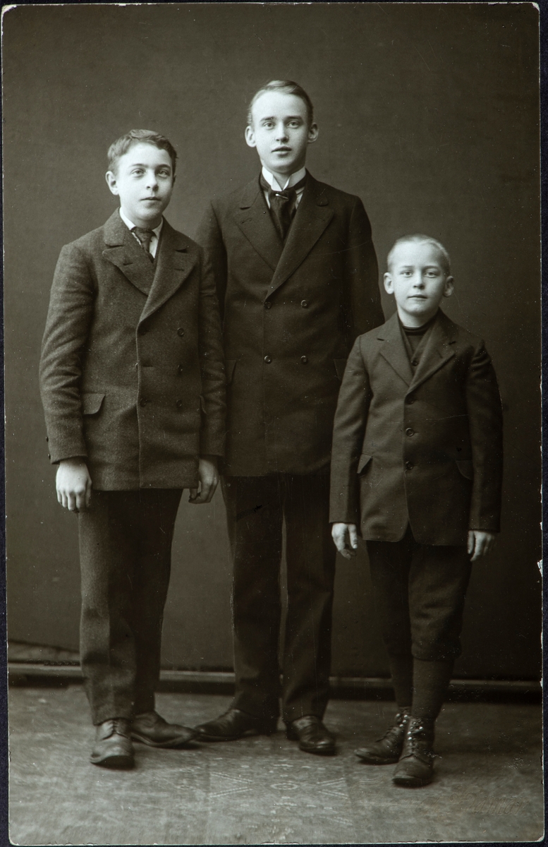Gruppe 3 brødre. Erling, Reidar og Jan Sannerud. 1912.