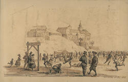 Nedenfor Akershus Festning, mennesker på skøyter, friluftsli