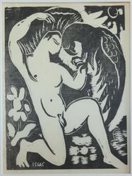 Man med örn [Träsnitt]