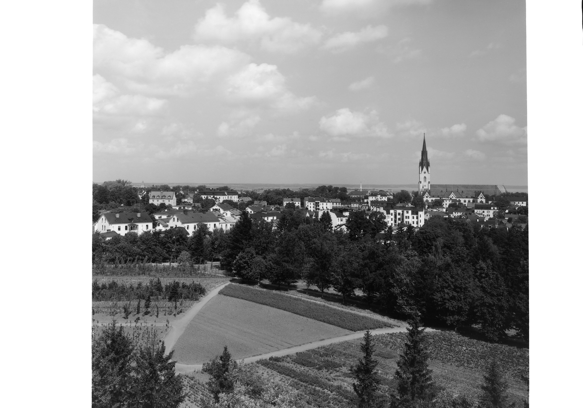 Vy från Belvederen mot nordnordväst, Linköping (serie 4/6). Utsikt. Linköpings stad. Domkyrkan.