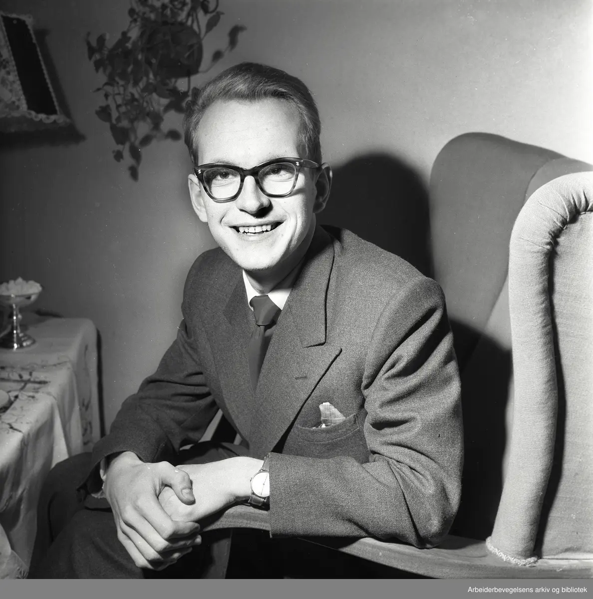Berge Furre, ny formann i Studentersamfunnet. April 1959.