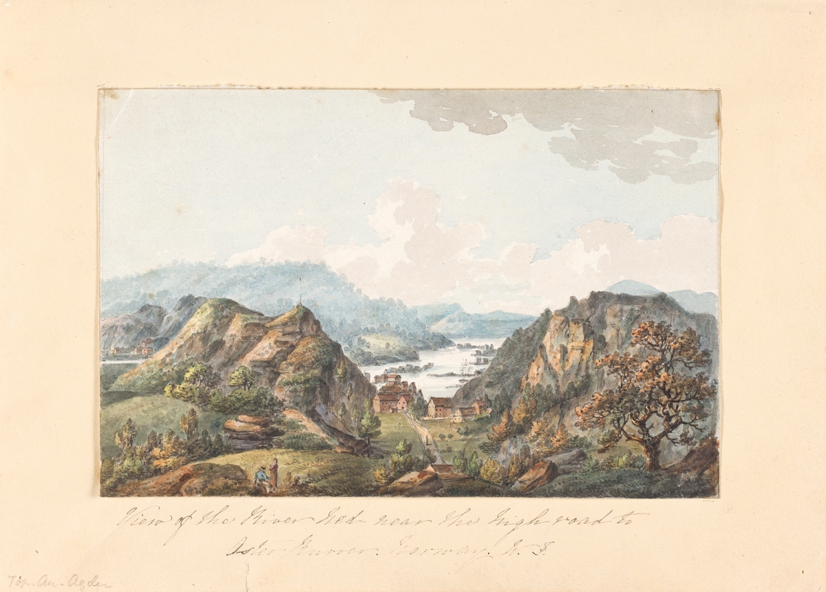 Kystlandskap fra Risør, utsiktsbilde med fjord, bebyggelse og vei