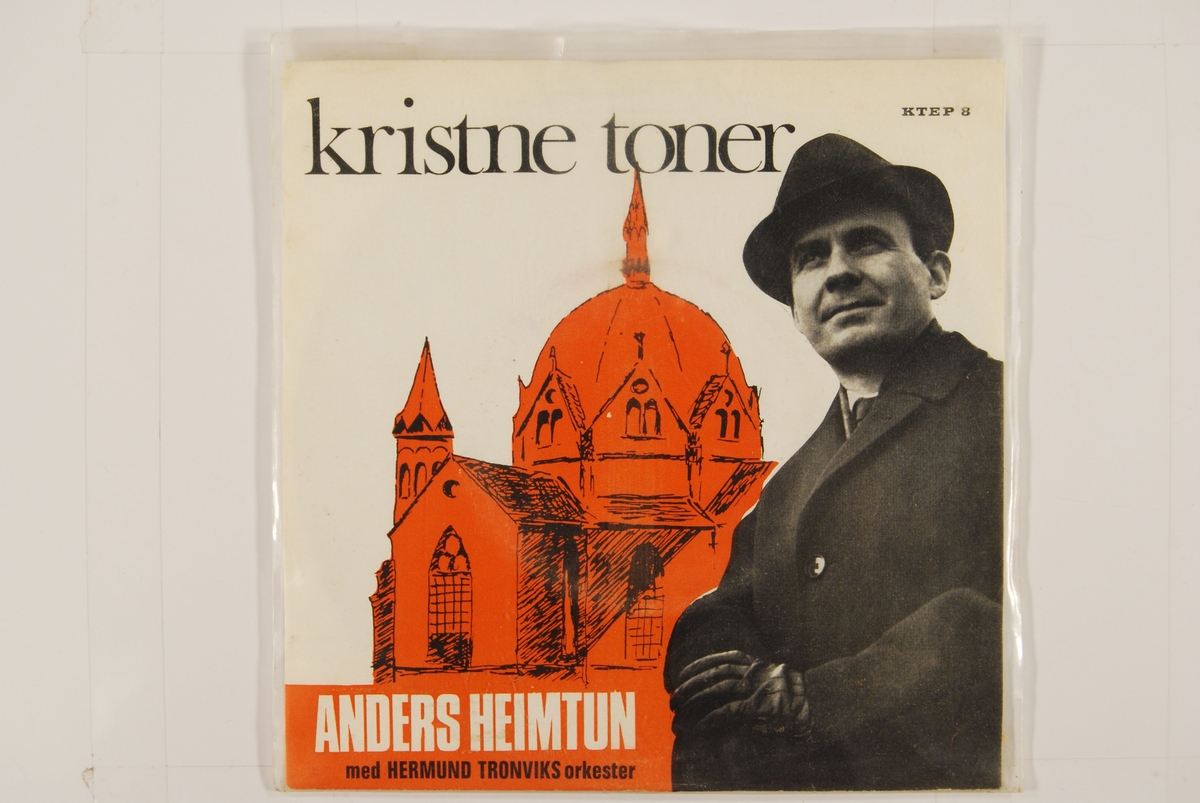 Bilde av Anders Heimtun med en illustrasjon av en kirke i bakgrunnen.