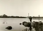 Utsikt över Växjösjön mot Växjö centrum, ca. 1915. Fotograferad från Kampen.