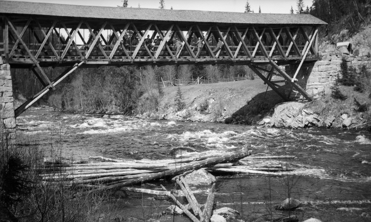 Unsetbrua i Øvre Rendalen, fotografert i 1915.  Brua later til å være fotografert fra vestre bredd i motstrøms retning. Brua er bygd av tre og har et betydelig spenn, antakelig om lag 30 meter langt.  Den har dessuten stikke- eller flistekket saltak med møneretning i bruas lengdeakse. Raftbjelkene som bærer taket og bjelkene som bærer brulegemet er forbundet med kraftige X-stilte bjelker. Konstruksjonen er dessuten avstivet med skråstivere av tømmerstokker som er stilt i cirka 45 graders vinkel fra brukarenes nederkanter innunder bruplanet. Brukarene på begge steder er murt i naturstein uten bindemiddel. Oppå brua skimtes en del menn, som angivelig skal være direksjonsmedlemmer (styremedlemmer) fra Christiania Tømmerdirektion, som var på befaring langs denne delen av vassdraget sommeren 1915. Elva har forholdsvis stor vannføring, men en del barkete tømmerstokker er blitt liggende igjen på oppstikkende steiner i forgrunnen, antakelig fordi elva har «gått ned».  Under brua skimtes noe som antas å være en grasvoll omgitt av skigard.  Ellers preges landskapet av granskog ispredd enkelte lauvtrær. 

Brua på dette fotografiet skal være oppført i 1893. Dette årstallet er sannsynligvis noenlunde riktig. I første halvdel av 1890-åra ble det i hvert fall bygd ny veg mellom Elvål og Søndre Unset, og brua var sannsynligvis en del av dette prosjektet. Alt i 1891 annonserte amtsingeniøren i Hedmark at han ville avvikle et anbudsmøte for å rekruttere en entreprenør som kunne påta seg muringa av landkarene til brua, som skulle få et volum på cirka 250 kubikkmeter. Brukarene måtte for øvrig repareres i 1924. 

Unsetbrua fikk en overbygd konstruksjon, «covered bridge» på engelsk.  Bærekonstruksjonen kalles en «Howe truss»-type.  Betegnelsen har sammenheng med at det var William Howe fra Massachusetts i USA som patenterte denne brutypen i 1840. Kjennetegn var både vertikale, horisontale og diagonale bjelker, der de diagonale bjelkene er i press, mens de vertikale og horisontale er i strekk. Brua hadde stabiliserende strekkjern som vi kan se vertikalt parvis mellom de diagonale stokkene. Tegningene kom antakelig fra amtsingeniørens kontor. Byggekostnadene ble dekket ved et spleiselag, der kommunen betalte to tredeler, fylket en tredel. Den 7. november 1894 kunne avisa Hamar Stiftstidende rapportere dette:

«Den 23de f. M. overleveredes det nye Veianlæg fra Tysla Bro til Undset til almindelig Færdsalen. Herved er et stort Savn afhjulpet, idet man nu slipper at reise den gamle «Undsetvei», der paa Grund af sine bratte Bakker og sit bundløse Jordsmon var bleven til en Skræk for de Veifarende.
Den nye Vei, der er ca. 5 Km. lang, fører i tildels meget kuperet Terræn, men en Bro 30 m. Spand og 10 m. høi over Undsetaaen.
Baade Broen og Veien blev antagne af den nedsatte Komité paa Kommunens Vegne.» 

Brua var likevel ikke helt ferdig. Sommeren 1895 vedtok herredsstyret i Øvre Rendalen at akseptere et anbud fra Sæming Gj. Undset, som tilbød seg å legge stikketak på Unsetbrua for 300 kroner. Entreprenøren skulle sjøl holde materialene. Han ble innvilget et forskudd på 100 kroner og aksepterte en klausul om at taket skulle være ferdig våren 1896. Denne fristen greide ikke Sæming Undset helt å overholde.  Unsetbrua fra 1893 ble sprengt av norske styrker som var på vikende front den 23. april i 1940, som ett av mange forsøk på forsinke den tyske invasjonsstyrkens framrykking.  Morten Undseth har bidratt med noe av informasjon om Unsetbruas historie.