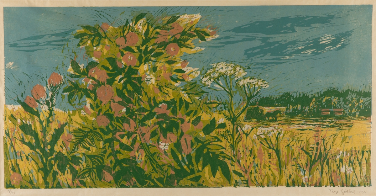 Blomster og eng [Fargetresnitt]