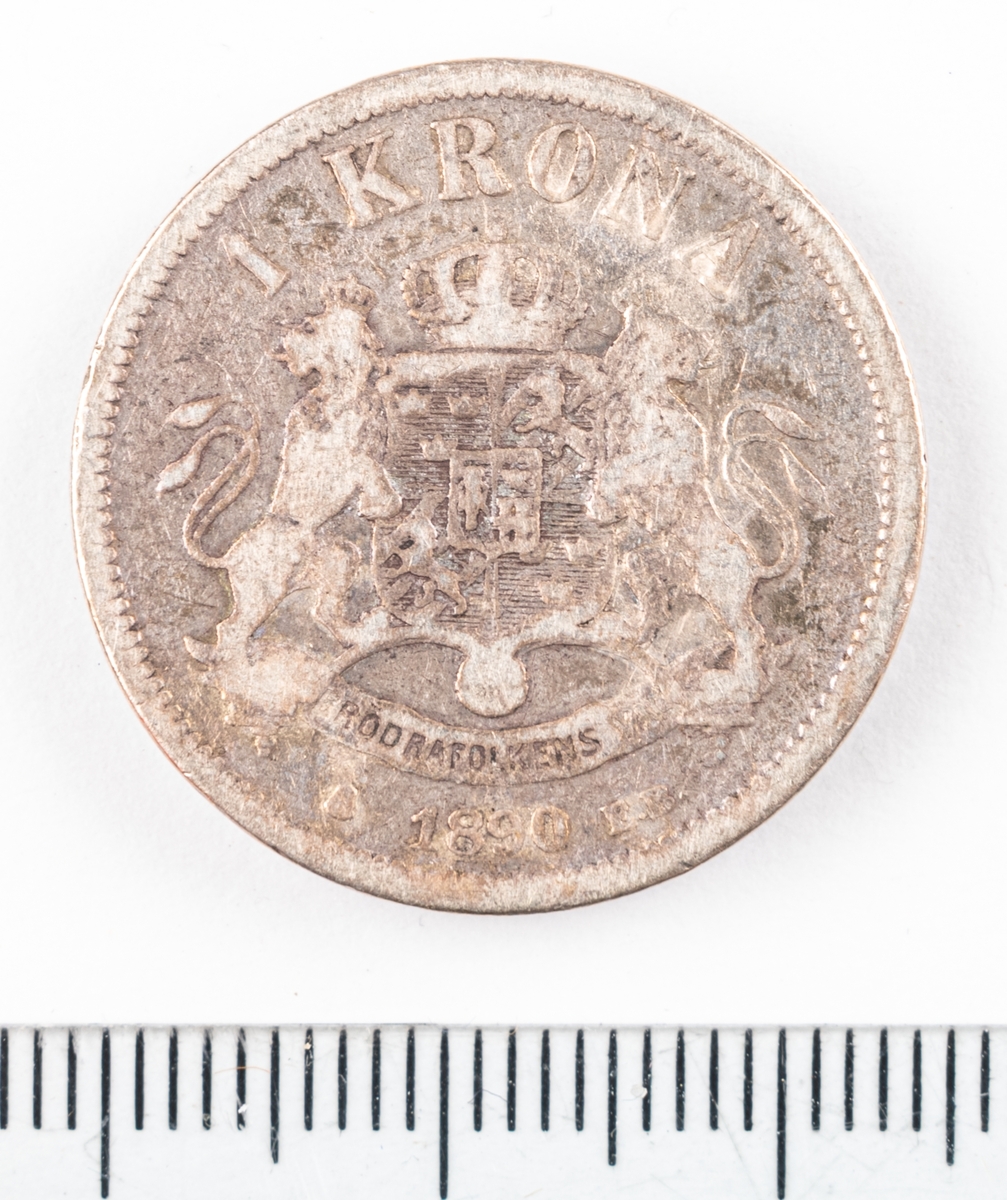 Mynt, Sverige, 1 krona, 1890.