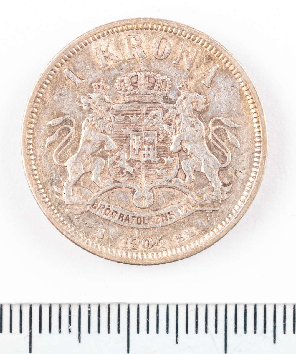 Mynt, Sverige, 1 krona, 1904.