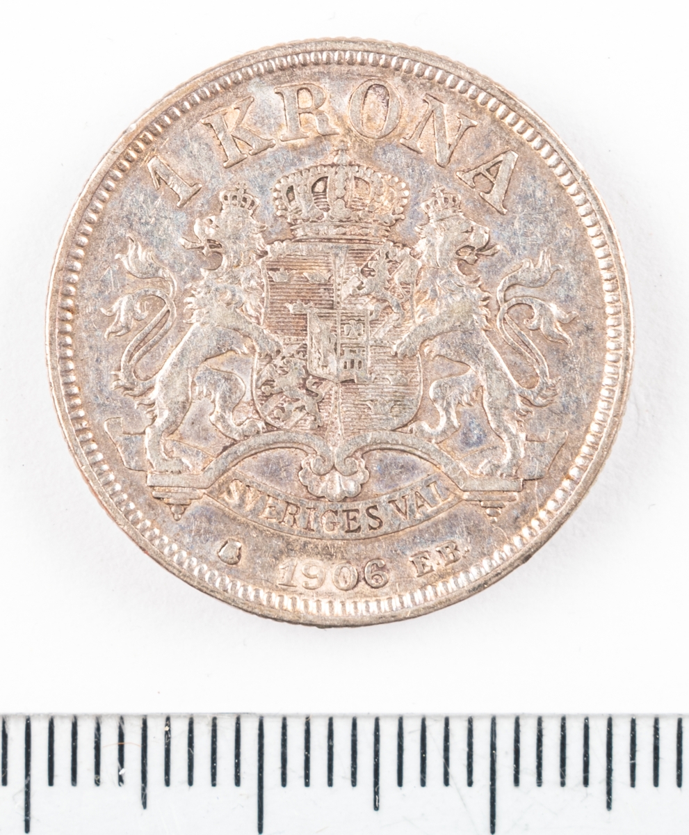 Mynt, Sverige, 1 krona, 1906.