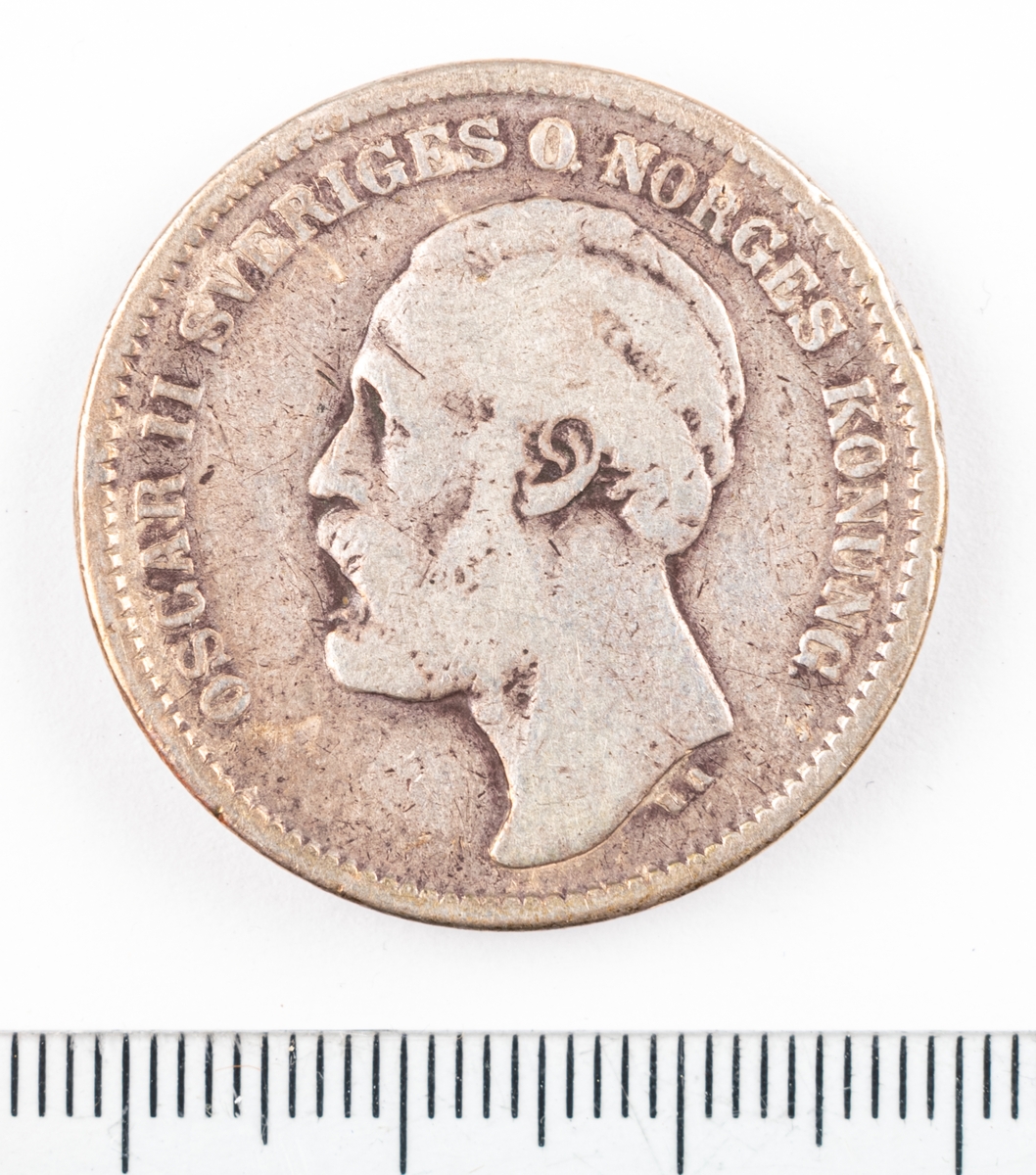 Mynt, Sverige, 2 kronor, 1876.