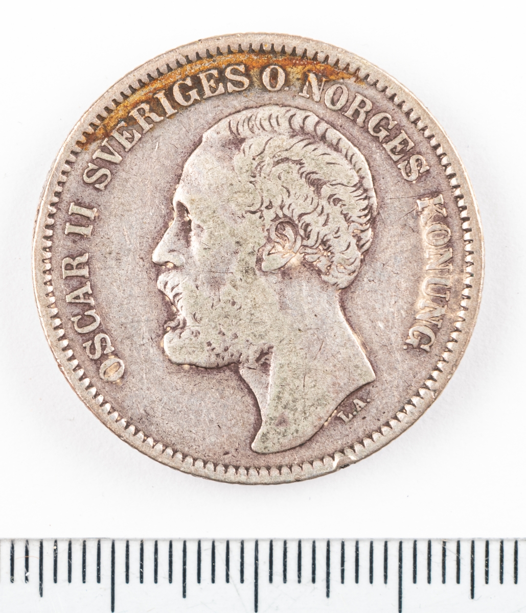 Mynt, Sverige, 2 kronor, 1877.