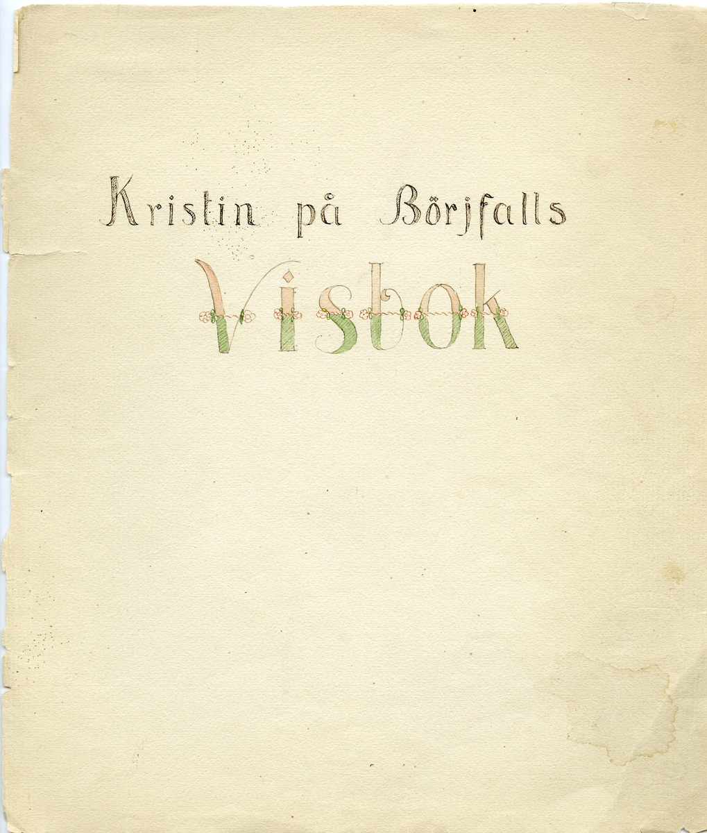 Handskriften är ett utkast som var under arbete av konstnären och konsthantverkaren Berith Bergström. Boken består av en samling visor med musiknoter för melodistämma. Berith Bergström har illustrerat notbladen med bilder och utsmyckade ramar. Man kan se noteringar om ändringar intill en del bilder, liksom noter och text som inte är färdigställda.
Totalt antal ark: 60.