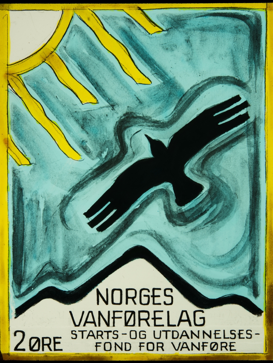 Norges Vanførelag. Starts og Utdannelsesfond for Vanføre. 2 øre. Logo.