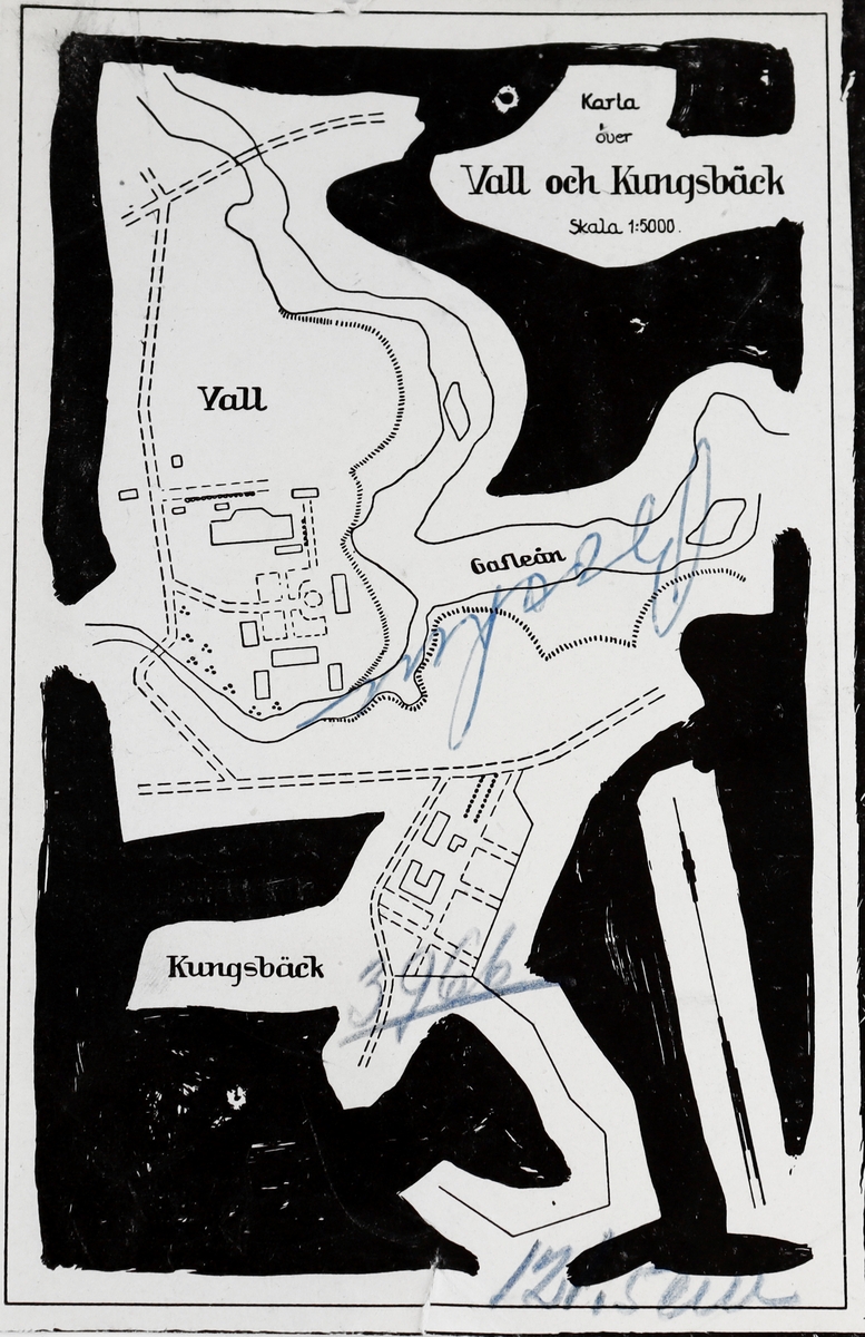 Karta över Vall och Kungsbäck.