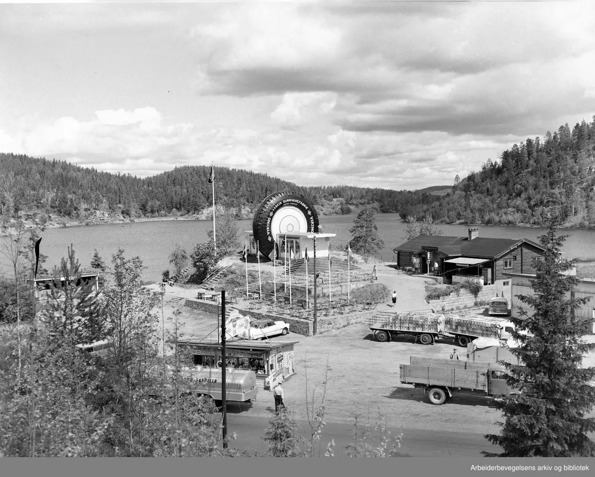 Hjulet restaurant ved Gjersjøen. Juni 1956