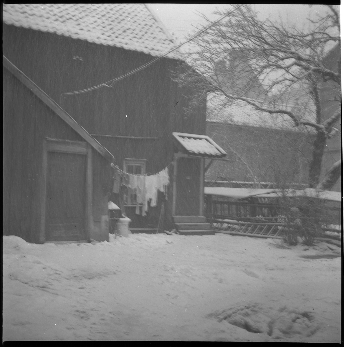 Gårdsinteriör, kv Korpen 1, Drottninggatan - Torggatan. 
Januari 1950