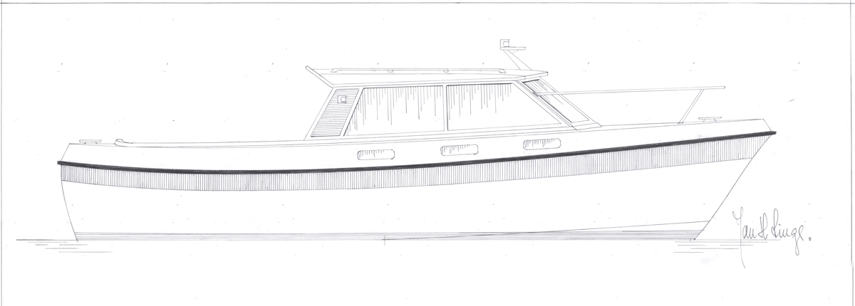 Snekling. Motorbåt. Profil. Inboard 25-65 HK. 58,7 t.­. 1:20