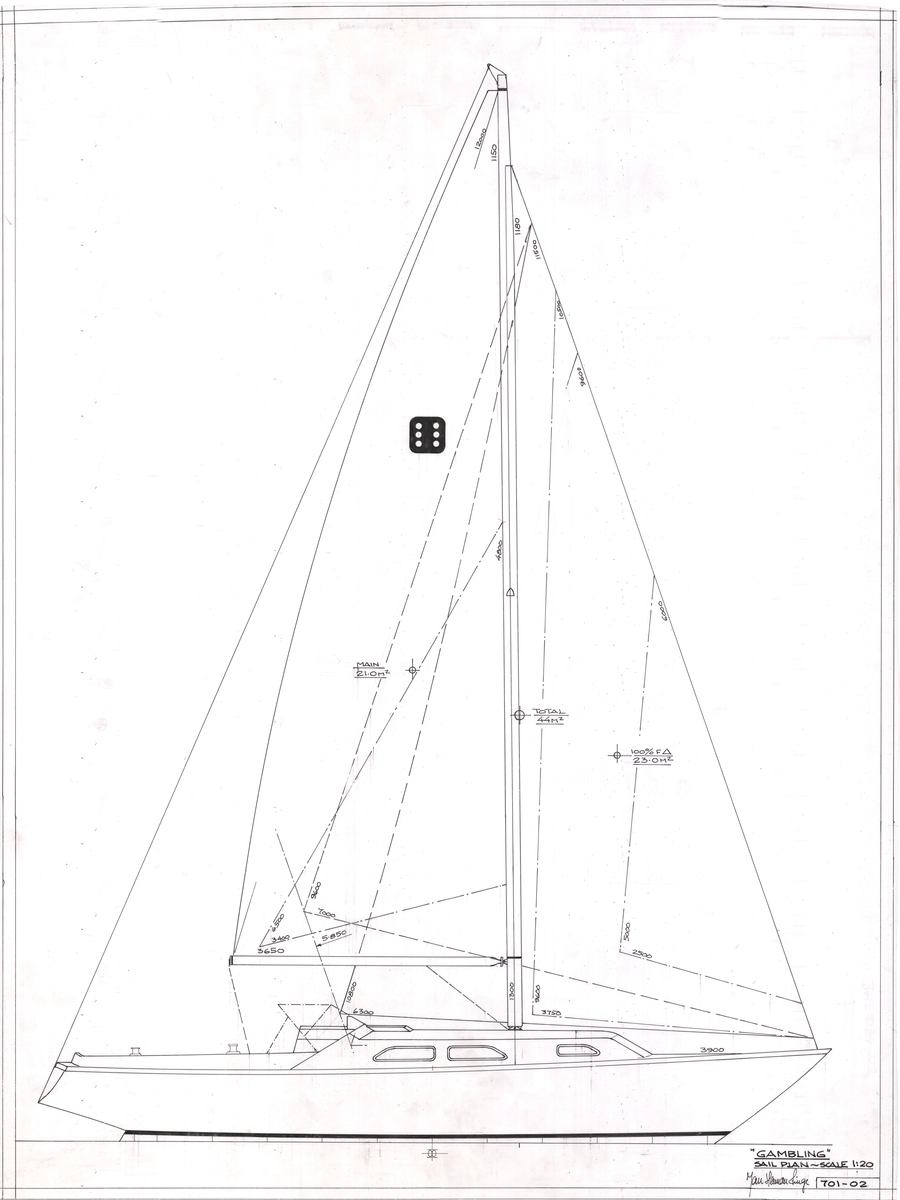 Gambling. Seilbåt. Sail plan. Ferryman. 2,35. 1:20