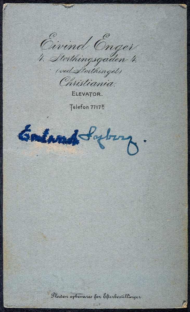 Portrett av Erland Syberg, (født 1885 i Nittedal) sønn av Julie Anna Clara Syberg og Rudolf Sigismund Syberg.