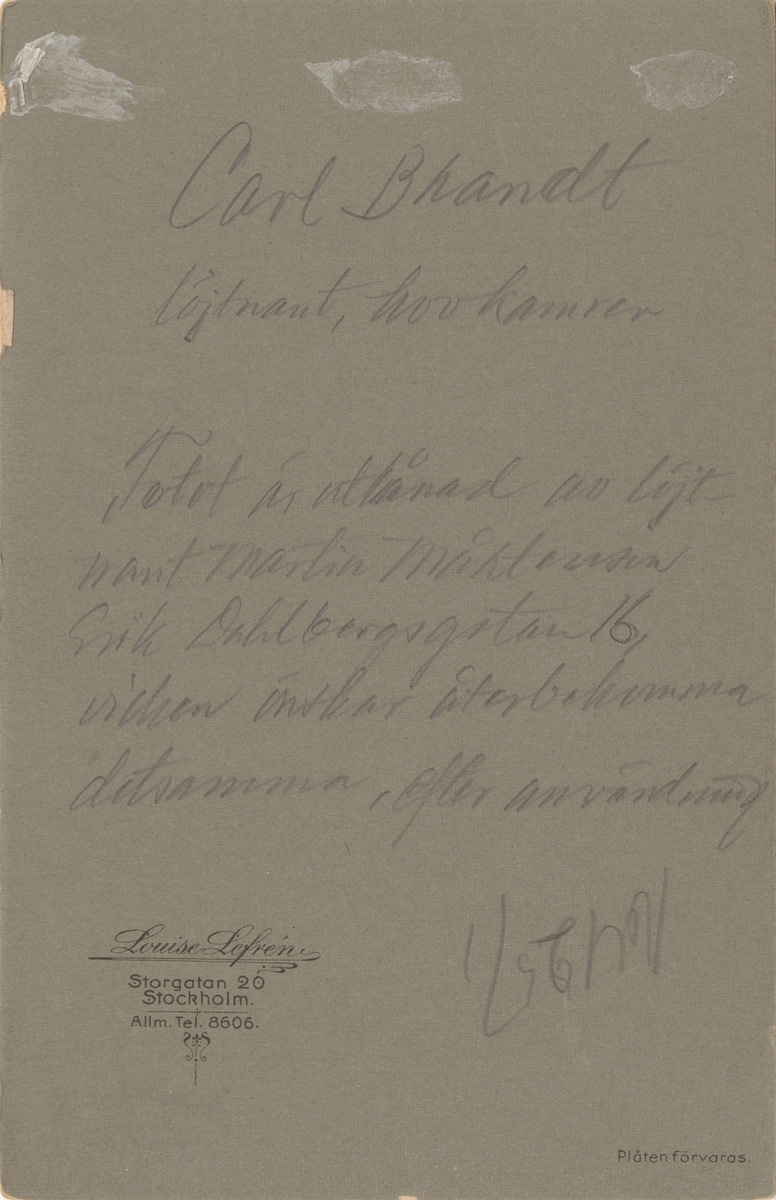 Porträtt av Carl Brandt, löjtnant vid Svea livgarde I 1, hovkamrerare.