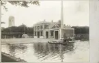 Gamla elverket vid Växjösjön med domkyrkan bakom, ca 1905.