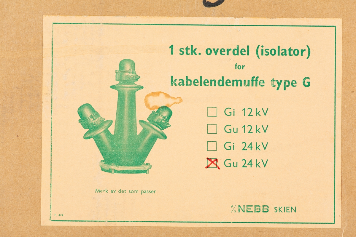 Overdel for muffe på kabelende.