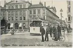 Vykort - spårvagn på Nybron, Uppsala 1906