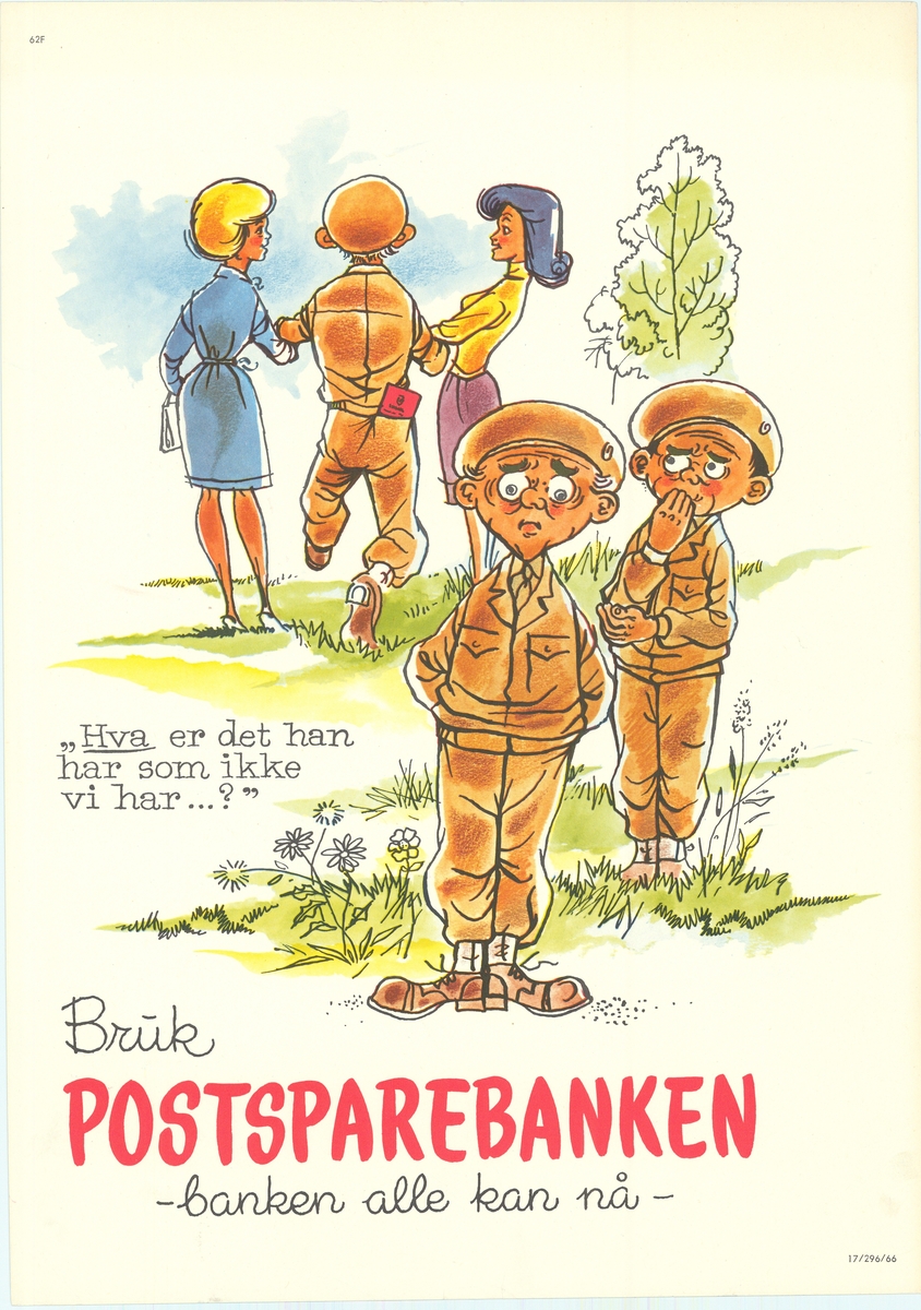 Plakat med lys bunnfarge og tegnet motiv av fem personer og tekst.